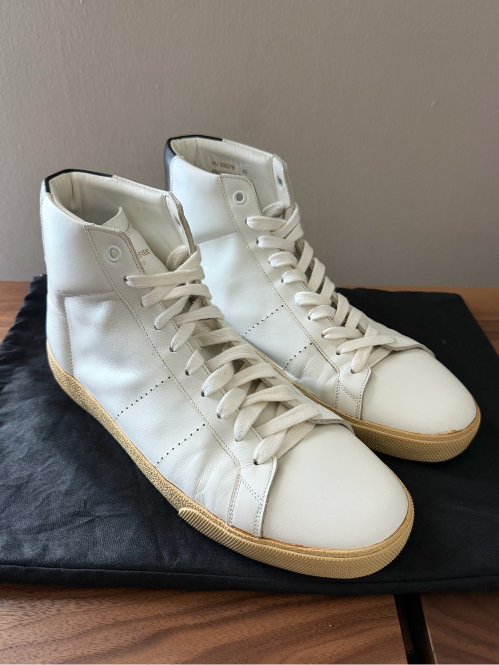 Saint Laurent White High-Top Leather Sneakers / Sz 42